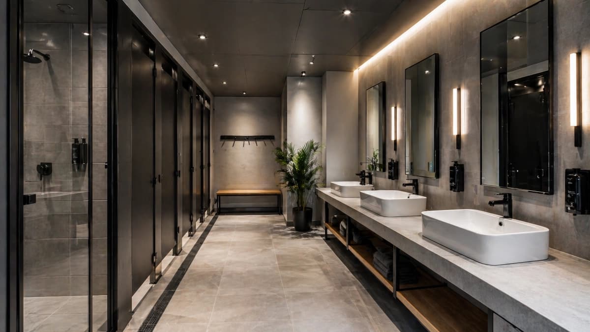 Shared shower and bathroom areas